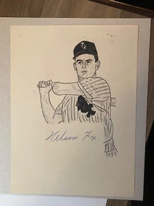 Handgezeichnete Baseballzeichnung von Nellie Fox handsigniert - Bild 1 von 5