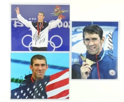 3 fotos de natación olímpica de Estados Unidos firmadas por Michael Phelps con certificado de autenticidad. Foto 1 de 4