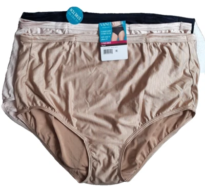 3 VANITY FAIR BRIEF PANTIES #341311 BEIGE CREAM BLACK COLOR NYLON SPANDEX 4X/11 Foto 1 de 3