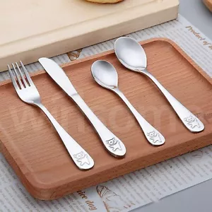 4pc Kids Cutlery Set Stainless Steel Fork Knife Children Baby Spoon Toddler Food - Picture 1 of 5