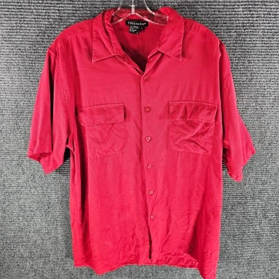 Tulliano Mens Large Silk Button Front Shirt Red Loose Fit Solid Bowling - Image 1 of 4