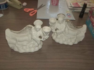Set of Beautiful Bisque Angel Candleholders 5 x 10" - Image 1 of 2