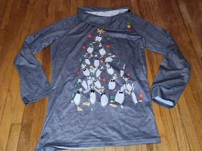 假日圣诞树星星企鹅衬衫尺寸 XL 丑陋的副式领 — 第 1/4 张图片