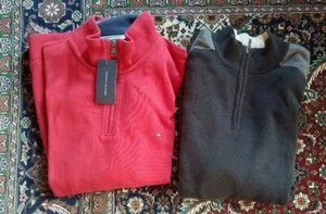 2 PC Lot Geoffrey Beene & Tommy Hilfiger (New) Mens Quarter Zip Sweaters Large - Picture 1 of 5