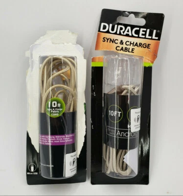 PACK DE 2 CABLES USB DURACELL MICRO USB 10 FT SINCRONIZACIÓN Y CARGA TELA MODELO PRO908 Foto 1 de 4