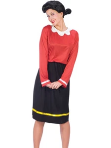 Adult's Womens Popeye The Sailor Man Olive Oyl Dress And Wig Costume - Picture 1 of 1