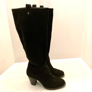 UGG Ava Black Suede Leather Knee High Heel Boots Womens 7.5 EU 38.5 - Picture 1 of 14