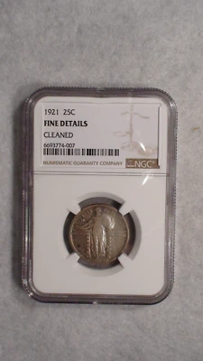 1921 P NGC FINE STANDING QUARTER 25C SILVER COIN BUY IT NOW! - Image 1 of 4
