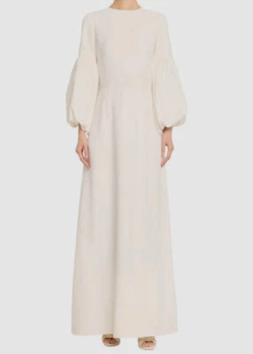 Andrew Gn Women's Ivory Round Neck Long Puff Sleeve A-Line Dress Size 40 - Image 1 of 4