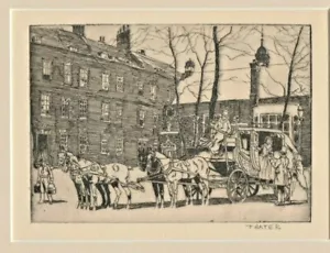 LÁPIZ GRABADO COLONIAL CARRAIGE FIRMADO Albert R. Thayer (1878-1965) LISTADO - Imagen 1 de 2