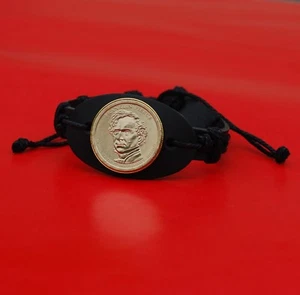 2010 Presidential Coin Genuine Leather Wristband Bracelet - Franklin Pierce - Picture 1 of 5