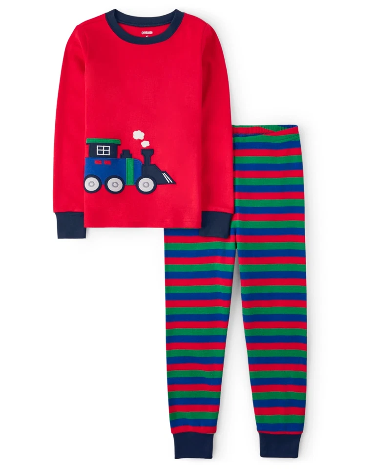 Roupa de dormir GYMBOREE BOYS TRAIN GYMMIES NOVA COM ETIQUETAS TAMANHO 5T - Imagem 1 de 3