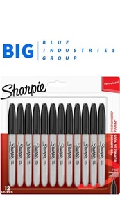 Sharpie Permanent Markers Fine Tip, Black - 12 Pack - Paper Metal Plastic Wood - Picture 1 of 4