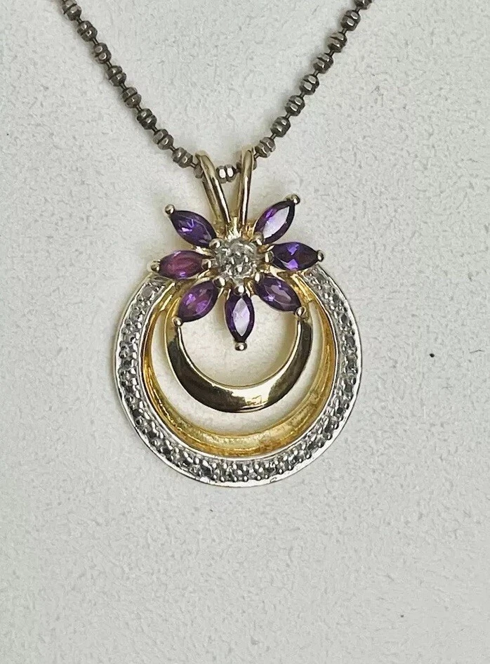 Colar pingente de ametista folheado a ouro prata esterlina 925 - Imagem 1 de 4