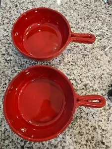 2 PC RED TERRACOTTA Ceramic 8" SOUP STEW CHILI SERVING Bowl WITH Handle Italy? - Picture 1 of 14