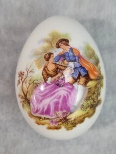 Vintage Limoges Trinket Box Fine Porcelain Colonial America Egg Shape France - Picture 1 of 9