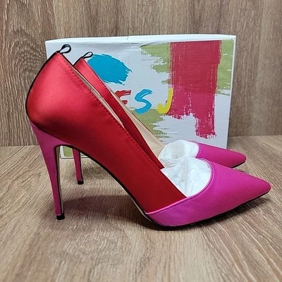FSJ Size 9 Rampling Colorblock Satin High Heel Sexy Pumps Mandy Moutte - Image 1 of 4