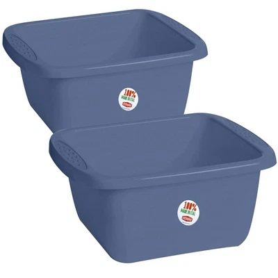 STEFANPLAST 2x Schüssel Waschschüssel Spülschüssel eckig blau 10L Kunststoff Fußbad nestbar