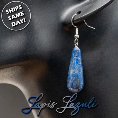 Joyería de piedra natural Lapislázuli cristal piedras preciosas lágrima pendientes plata Foto 1 de 4