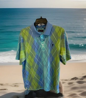 Camisa polo de golf Payne Stewart para hombre grande azul y verde diamante manga corta Foto 1 de 4