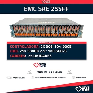 EMC SAE 25SFF CABINA 25x 900GB HDD SAS 10K 2.5" + 2x 303-104-000E + 2 FUENTES - Picture 1 of 6