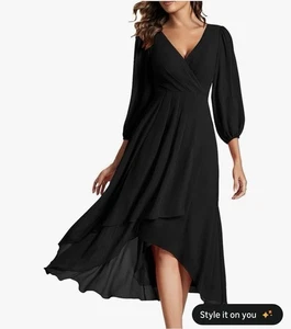 Damen Kleider A-Linie Plissee V-Ausschnitt 3/4 Ärmel Formell Midi Large Neu - Bild 1 von 4