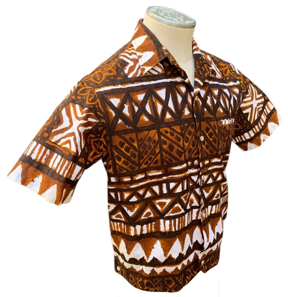 Camisa IOLANI HAPA JAC Vintage Principios de los 60 SS Estampado de Tela Corteza - Talla M/L Foto 1 de 4