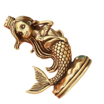  Vintage Brass Mermaid Statue Figurine Sea Animal Nautical Ocean Fish Sculpture - image 1 of 4