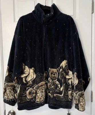 Chaqueta Cobblestone Canyon Talla XL Azul Marrón Osos Vellón Hecha en EE. UU. Años 90 De Colección Foto 1 de 4