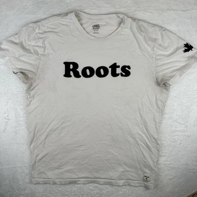 Camiseta para hombre Roots Canada XL manga corta gráfica cuello redondo blanca negra logotipo Foto 1 de 4