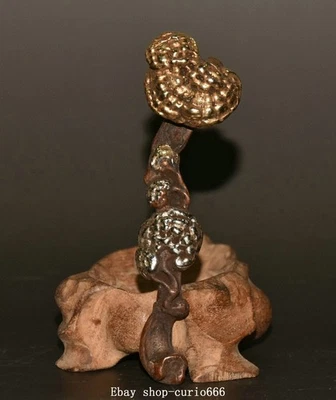 Estatua antigua china de 3,7"" de bronce dorado de plata Fengshui Ganoderma Lucidum Ruyi Foto 1 de 4