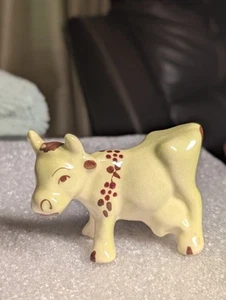 Vintage Yellow Ceramic Milk Cow Figurine Handpainted Brown Accents - Picture 1 of 17