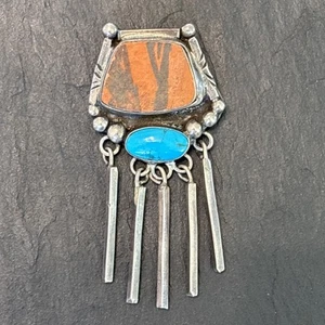 Bisbee Bob Turquoise Anasazi Pottery Pendant Pin Vintage Z8 - Picture 1 of 20