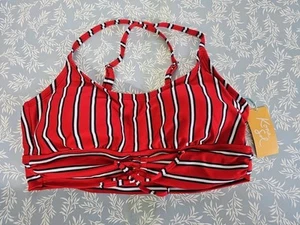 Women's Tie Front Bralette Bikini Top Kona Sol RED blue/White Stripes Size Large - Picture 1 of 2