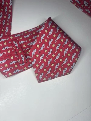 Corbata geométrica 100 % seda roja caballito de mar corbata náutica océano 59,5"" para hombre Foto 1 de 4
