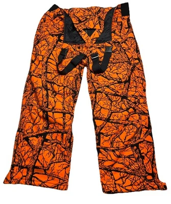 Cabela's Dry-Plus Bibs Overalls Seclusion Blaze Orange Black Camo Mens Size XL - Image 1 of 4