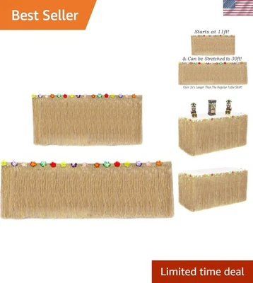 "Elegante falda de mesa de hierba marrón de 29"" para Hawaiian Luau - diseño elástico de 11 pies" Foto 1 de 4