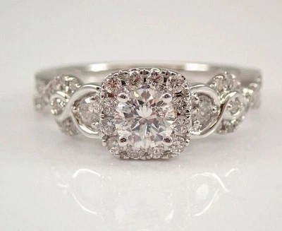 Taglio Rotondo Diamanti Finti Fantastico Matrimonio Decorato Anello IN 14k White - Immagine 1 di 4