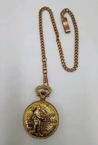 Milan Quartz Pocket Watch Gold Tone Fisherman Fishing Outdoorsman 2" Watch - Picture 1 of 7