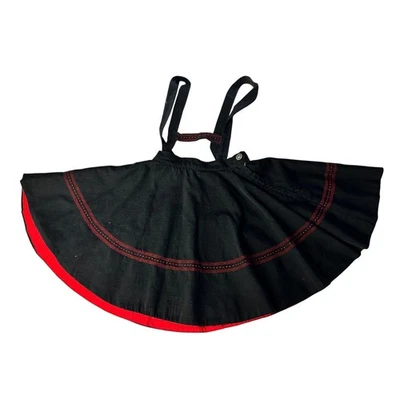 Vintage Circle Skirt w/ suspenders Folk Dance Dirndl Black Corduroy Red Trim - Photo 1/4
