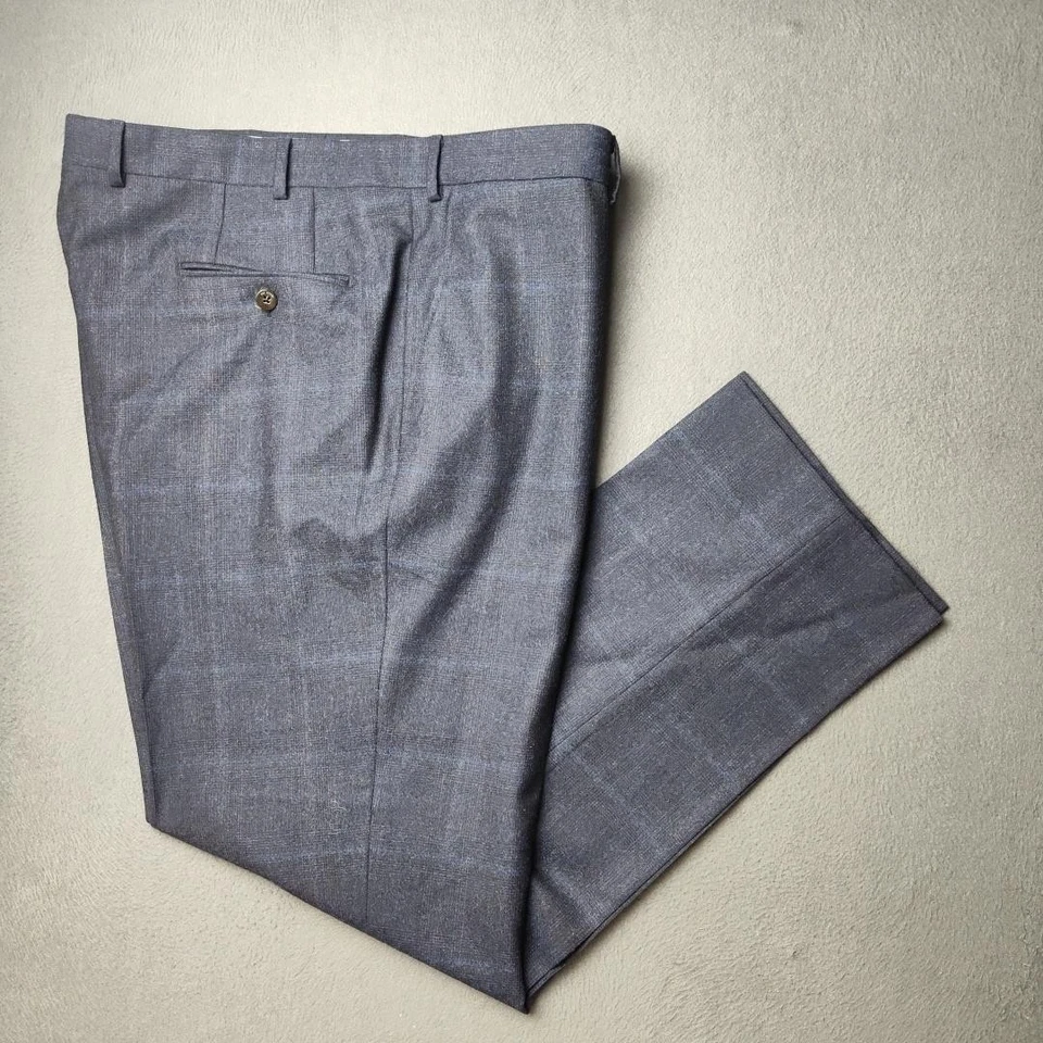 Pal Zileri Pants Mens 56R 40x32 Blue Windowpane Wool Dress Trousers Flat Front - Image 1 of 4