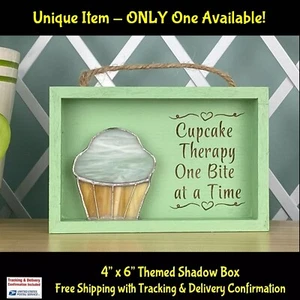 Stained Glass Cupcake "Cupcake Therapy One Bite at a Time" Themed 6" Shadow Box - Picture 1 of 6