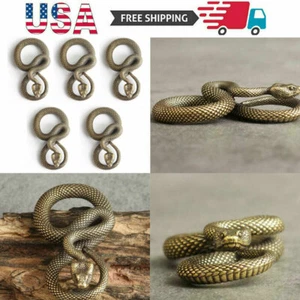 5PC Copper Bronze Retro Snake Statue Handmade Keychain Pendant Crafts Decor Gift - Picture 1 of 12