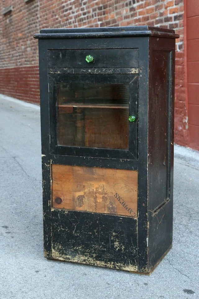Antiguo gabinete dental médico vitrina madera boticario vintage negro  Foto 1 de 4