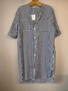 BNWT Made In Italy Lovely White & Blue Stripe Shirt/ Dress - One Size - Picture 1 of 4