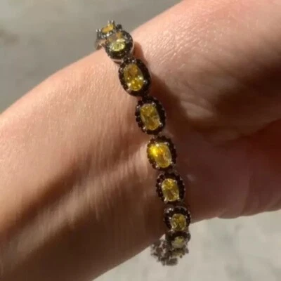 12ct Oval Yellow Sapphire & Black Diamond 14k White Gold Plated Tennis Bracelet — 第 1/4 张图片