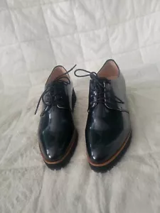 Aldo Ereillan Oxford Wedge Platform Lace Up Patent Leather Shoe. Sz 10 EUC Black - Picture 1 of 12
