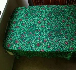 VINTAGE Leacock Bold Festliche Weihnachten Tischdecke Stechpalme Beere 52x54 Rechteckig - Bild 1 von 6