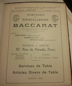 CATALOGO 1921 + PREZZIARIO 1921 CRISTALLERIES DE BACCARAT FRANCIA CRISTALLERIA - Picture 1 of 8