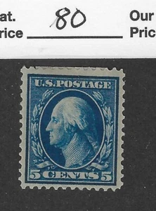 US Scott # 335, 5 cent blue Washington,1908, MHR, XF, scv. $80 - Picture 1 of 2